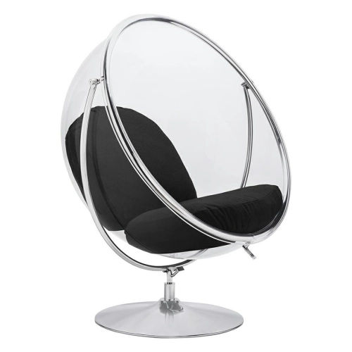 Fotel BALL STAND 2 poduszka czarna - akryl, chrom, wełna