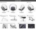 Fotel BALL STAND 2 poduszka czerwona - akryl, chrom, wełna