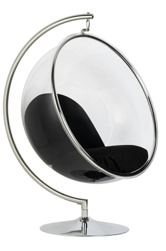 Fotel BALL STAND poduszka czarna - podstawa chrom, korpus akryl, poduszka wełna