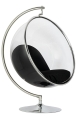 Fotel BALL STAND poduszka czarna - podstawa chrom, korpus akryl, poduszka wełna
