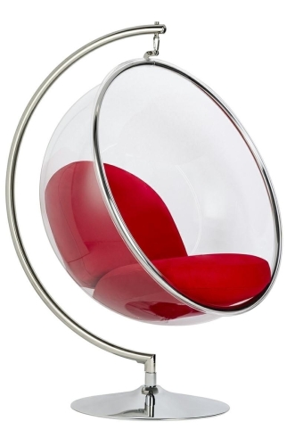 Fotel BALL STAND poduszka czerwona - podstawa chrom, korpus akryl, poduszka wełna