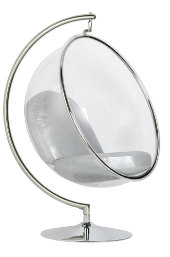 Fotel BALL STAND poduszka srebrna - podstawa chrom, korpus akryl, poduszka ekoskóra