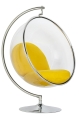 Fotel BALL STAND poduszka żółta - podstawa chrom, korpus akryl, poduszka wełna