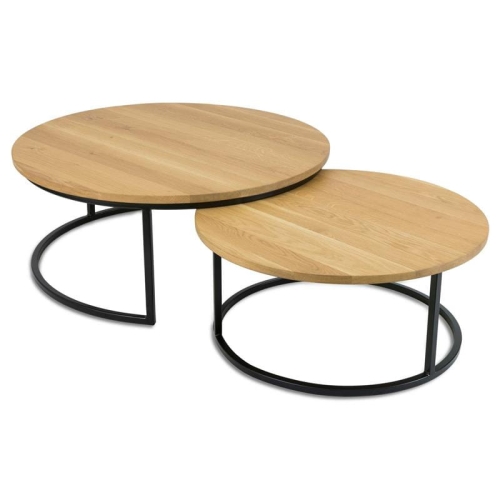 Komplet okrągłych stolików 90 i 70cm, blat dębowy, metalowa czarna
