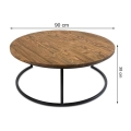 Komplet okrągłych stolików 90 i 70cm, drewno + metalowa czarna podstawa