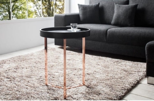 Dębowy czarny stolik kawowy miedziane nogi