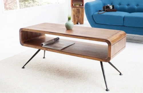 Ława stolik kawowy drewno sheesham, czarne metalowe nogi 100cm