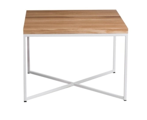 Dębowy duży stolik kawowy kwadrat 100cm biały stelaż 15x15cm Loft