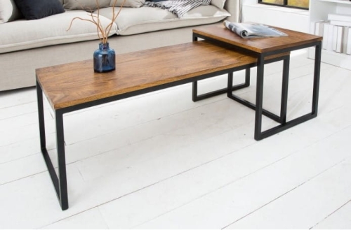 Industrialna ława w zestawie ze stolikiem, drewno sheesham