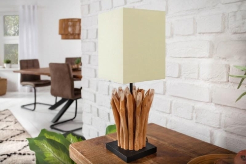 Lampka nocna Naturli elementy drewna, parawan z lnu