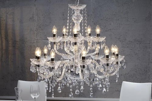 Ozdobny żyrandol do salonu lub jadalni 15 źródeł światła, jasne kryształki