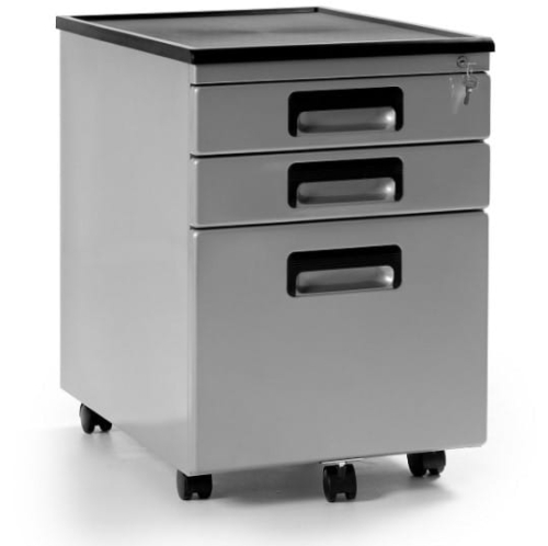 Metalowy mobilny szary kontener do biurka z trzema szufladami