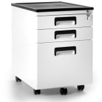 Metalowy mobilny biały kontenerek pod biurko z trzema szufladami 