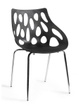 Czarne krzesło  z ażurowym oparciem z tworzywa PP, chromowane metalowe nogi