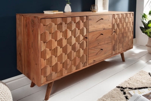 Komoda EGZOTIC 145cm akacjowe drewno naturalne, drewniane nóżki
