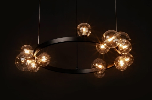 Nowoczesna lampa wisząca ADE 85cm czarna obręcz, 15 punktów świetlnych
