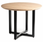 Okrągły stół SOMI 100cm, naturalny dębowy blat, czarny metalowy stelaż