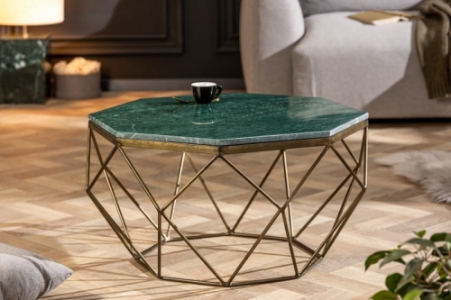 Stolik kawowy DIEGO 70cm zielony marmur , metal