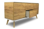 Komoda z półkami i szufladami JOHAN 160 cm laminat w kolorze złotego dębu, dębowe nogi