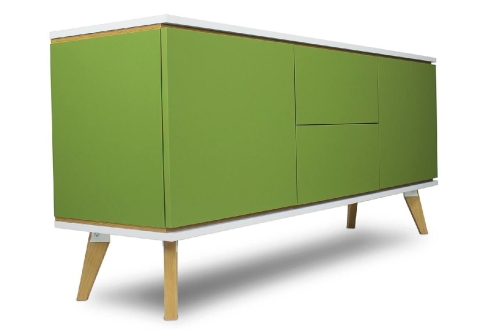 Komoda JOHAN 160 cm zielony laminat, dębowe nogi