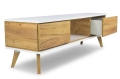 Szafka RTV JOHAN 160 cm laminat w kolorze złotego dębu, dębowe nogi