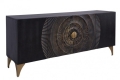 Czarna komoda SURIDEB 177 cm złote nóżki, ozdobne ornamenty