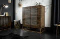 Komoda z półkami OLO 100 cm drewno mango, złota metalowa podstawa
