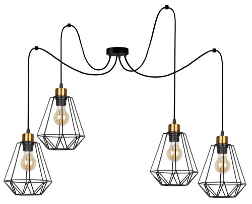 Lampa wisząca PREST 4 PAJĄK czarno złota, metal