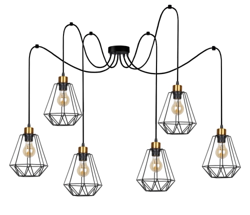 Lampa wisząca PREST 6 PAJĄK czarno złota, metal