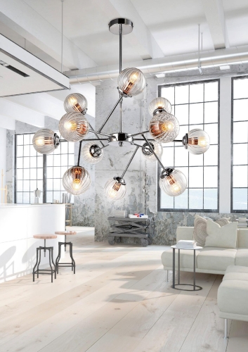 Lampa wisząca BRINKS 12x40W chrom, szklane klosze