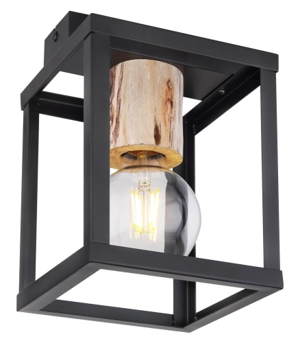 Metalowa czarna lampa przysufitowa R-1 LOFT elementy drewna