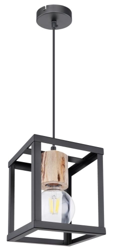 Metalowa czarna lampa wisząca R-1 LOFT elementy drewna