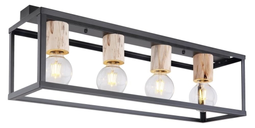 Metalowa czarna lampa przysufitowa R-4 LOFT elementy drewna