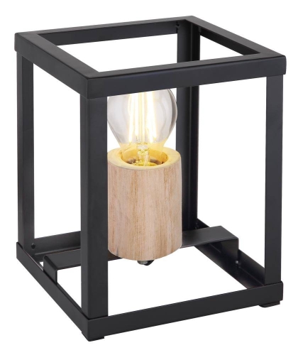 Metalowa czarna lampa stołowa R1 LOFT elementy drewna