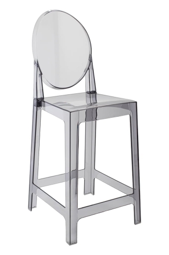 Transparentny hoker z oparciem KEIRS 65cm, dymiony poliwęglan