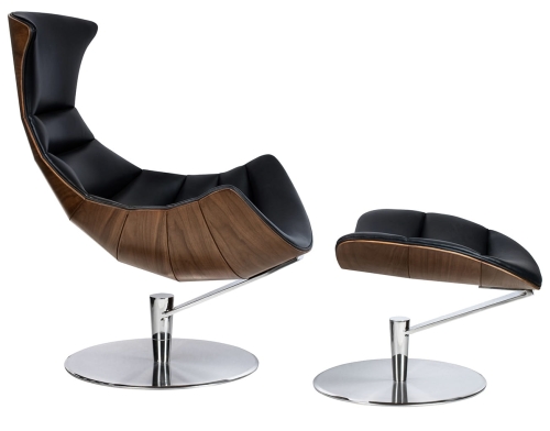 Ekskluzywny fotel obrotowy z podnóżkiem, włoska skóra, drewniany korpus