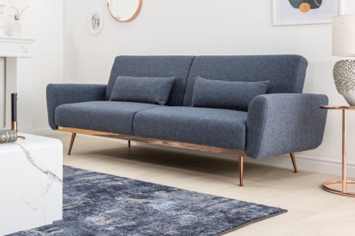 Stylowa sofa w niebieskim kolorze z metalowymi nogami 208 cm, BENDETTI