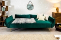 Komfortowa sofa rozkładana w kolorze zieleni butelkowej z metalowymi nogami, DENVER