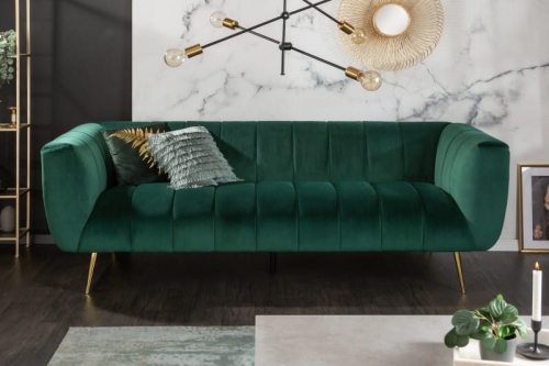 Sofa do salonu w kolorze zielonym z metalowymi nogami, NEBRES
