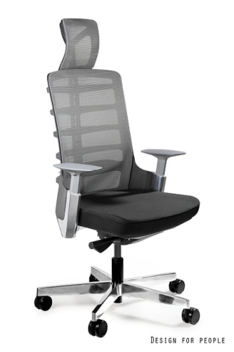 Fotel ergonomiczny czarny tapicerowany skórą naturalną z aluminiową podstawą, wybór kolorów SADA