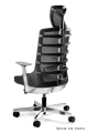 Fotel ergonomiczny czarny tapicerowany skórą naturalną z aluminiową podstawą, wybór kolorów SADA