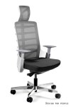 Fotel ergonomiczny biały tapicerowany skórą naturalną z aluminiową podstawą, wybór kolorów SADA 
