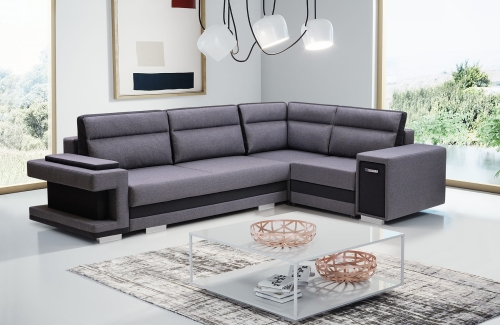 Narożnik tapicerowany tkaniną inari z chromowanymi plastikowymi nogami, AV1