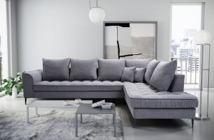 Stylowy narożnik L z drewnianym stelażem i metalowymi nóżkami, wybór kolorów, L1