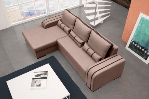 Stylowy narożnik L z funkcją spania z drewnianymi nóżkami, wybór kolorów, V1