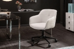 Fotel biurowy z syntetycznej skóry w białym kolorze z metalowymi nóżkami, EVALIA