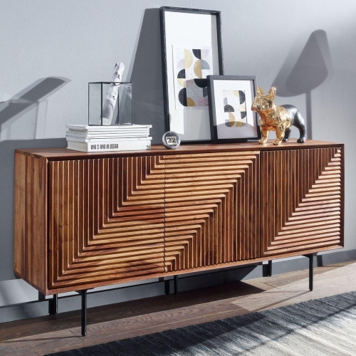 Komoda z litego drewna sheesham 148 cm na metalowych nogach, PIANO