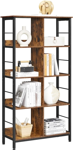 Regał loft 149/88 cm, półki w kolorze drewna, metalowy stelaż - RADS