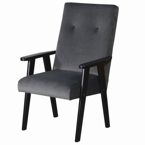 Tapicerowany fotel Retro II ciemnoszary na drewnianych nogach