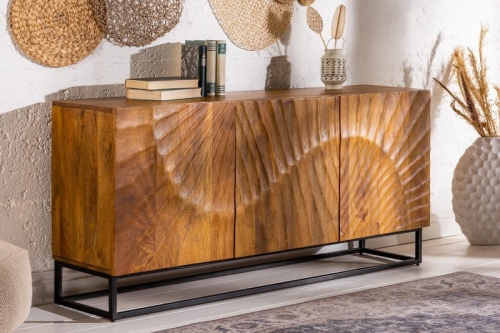 Komoda z półkami drewno mango 140 cm, metalowa podstawa - SCORPION